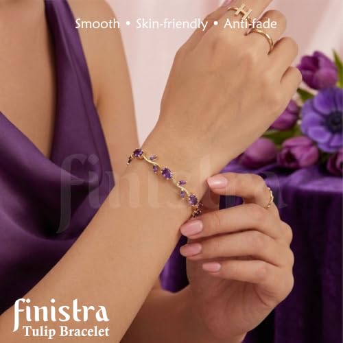 Image of finistra Tulip Bracelet for Women Stylish | Gold Plated Crystal Floral Jewellery | Adjustable Chain for Women & Girls Stylish | Elegant Tulip Bracelet for Women, Party & Daily Wear Accessory