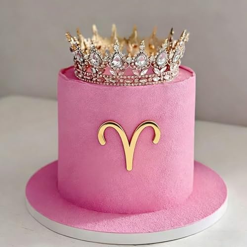 Gold Acrylic Aries Cake Topper, March and April Constellation Bir...