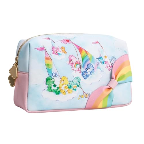 Impressions Vanity Care Bears Rainbow Makeup Cosmetic Pouch for purse, Travel Makeup Bag Organizer vibrant rainbow design with Care Bears Characters, Slip Pocket and Gold Hardware Zipper Pocket