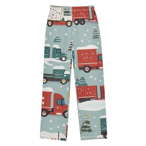 Xmas Truck Snowflake Boys Long Pants Soft Trousers Elastic Waist Kids Lounge Bottoms with Pockets S-XL