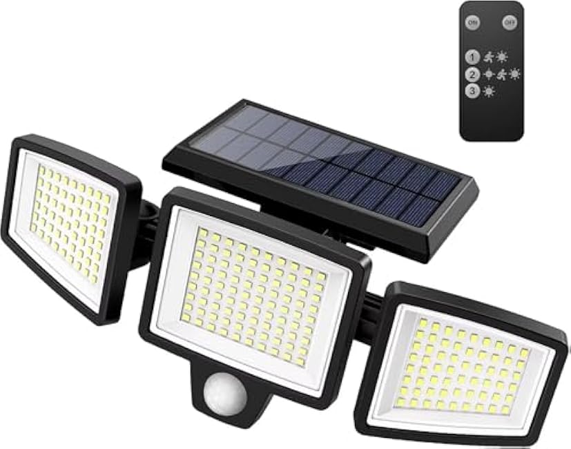 Solar Outdoor Lights 2500LM 210 LED Security Lights with Remote Control,3 Heads Motion Sensor Lights, IP65 Waterproof,270¡« Wide Angle Flood Wall Lights with 3 Modes1 Pack