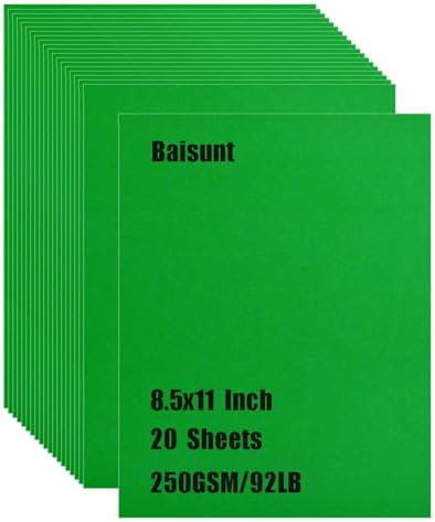 Baisunt 20 Sheets Green Cardstock Thick Blank Craft Paper for DIY Art Project, Scrapbook, Cards and Invitations Making(8.5 x 11 Inches)