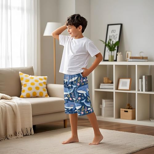Whales Flowers and Plants Short Pajama Pants Bottoms Soft Sleepwear with Pockets4