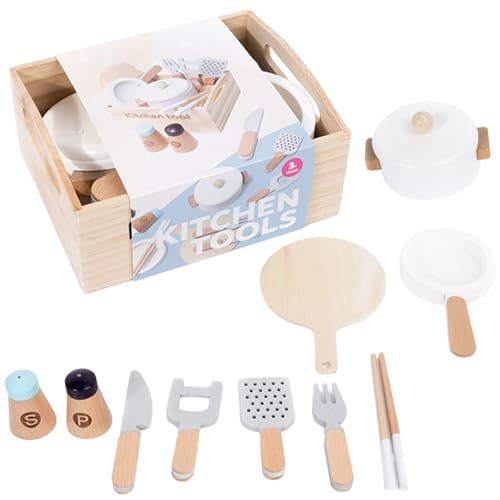 Woalopted Cocina Juguete para Niños   10 Piezas De Madera Juego de Imitación Realista de Cocina   Set De Utensilios De Infantil,para Niños y Niñas, Cumpleaños, Navidad, Año Nuevo, Pascua, Hogar