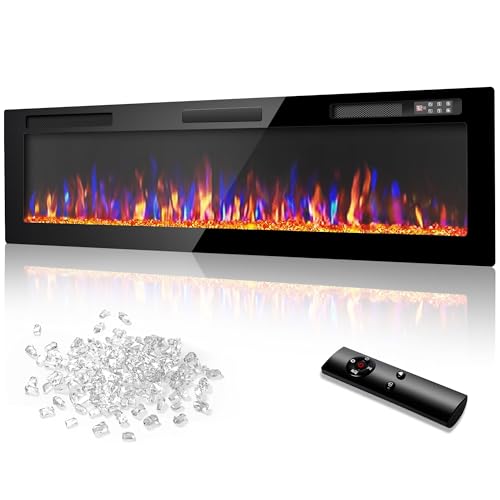 Vitesse 72 Inch Ultra Thin Electric Fireplace-Narrow Bezel Linear Fireplace Heater Recessed Wall Mounted, Remote and Screen Control, 8H Sleep Timer, Low Noise, 750/1500W for Living Room, Bedroom