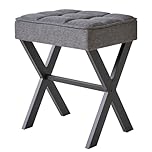 IBUYKE Square Makeup Stool with X-Leg Foot Rest, Linen Footrest, Ottoman Seat Vanity Stool, Multi-Use as Small Side Table, for Bedroom, Living Room, Dark Gray L/G-70G
