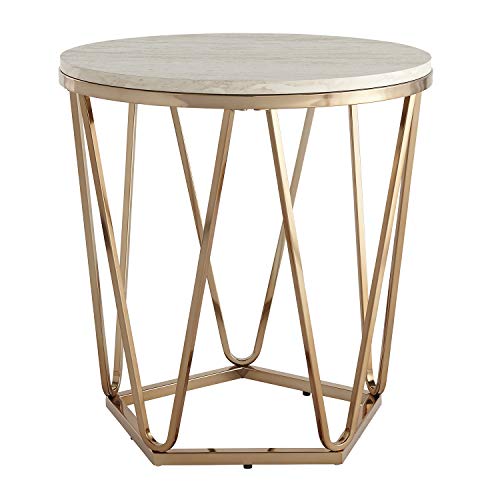 SEI Furniture Luna Round Faux Stone Side Table, Champagne by SEI Furniture - Image 2