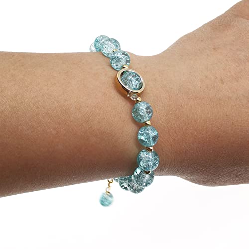Image of Glazed Flowers Crystal Bead Bracelets 8mm Gemstone Beaded Stretch Bracelet with Flower Bracelet for Women