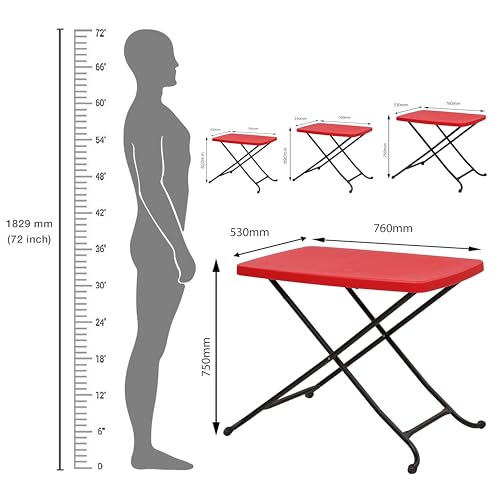 Image of Supreme Furniture Civic Multi-Purpose 3 Height Adjustable Rectangle Plastic Table,Portable for Study, Office, Work from Home, School, Living, Laptop, Bed, Indoor & Outdoor(Red)