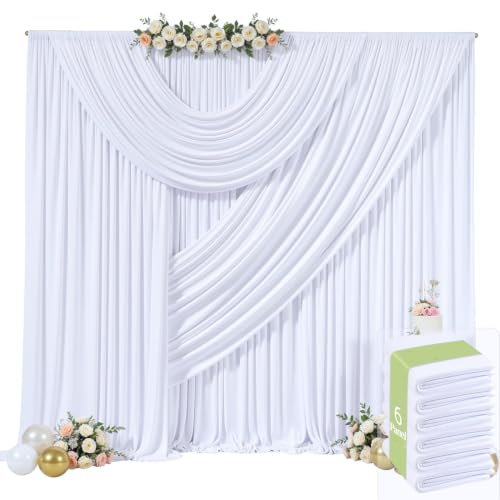 20ft x 10ft Wrinkle Free White Backdrop Curtains for Wedding Parties White Curtain Backdrop Photo Fabric Backdrop Drapes for Bridal Shower Photography Background Curtain 5ft(W) x 10ft(H), 4 Panels