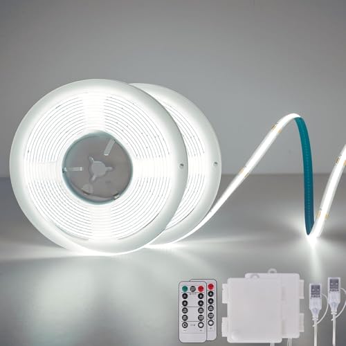 Tira de luces LED COB con mando a distancia, tira de luz LED 640 de 2 m, regulable, cortable, flexible, para TV, bicicleta, decoración de coche, (6000 K, blanco frío, 2 unidades)