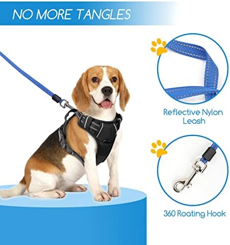 Nobleza - 3m Retractable Dog Lead with Anti-Slip Handle, 360° Tangle-Free Reflective Strong Nylon Tape Dog Leash for Dogs up to 30kg with One-Handed Brake