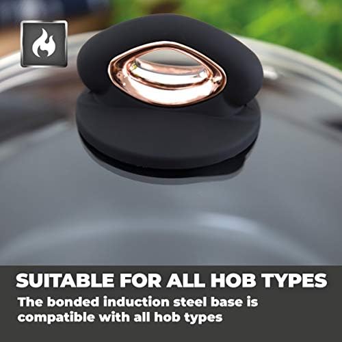Tower T800131 Rose Gold 3 Piece Saucepan Set with Cerasure Non-Stick Coating, Tempered Glass Lids, Soft Touch Bakelite Handles, Black and Rose Gold