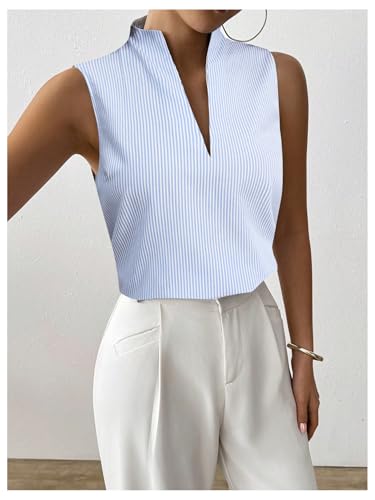 SOLY HUX Women's Work Outfits V Neck Sleeveless Blouses Summer Casual Tank Tops Business Office Dressy Striped Shirts3
