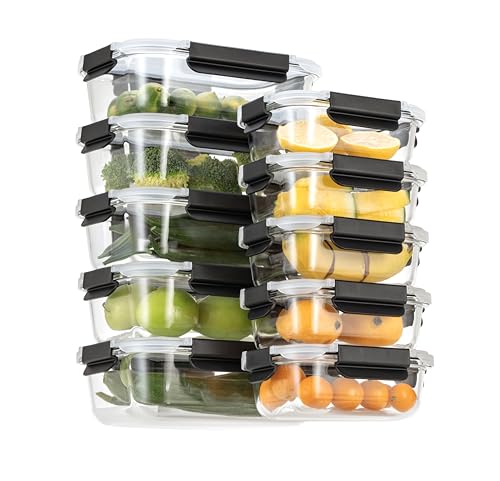 S SALIENT glass storage containers with lids for meal prep Airtight Lunch Containers, Microwave, Oven, Freezer and Dishwasher 5 Pack Rectangle 1050ml 640ml BPA-Free, Black