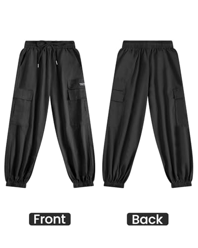 Image of JiAmy Girls Cargo Pants Elastic High Waist Drawstring Pants Jogger Trousers Casual Loose with Pockets 6-14Y