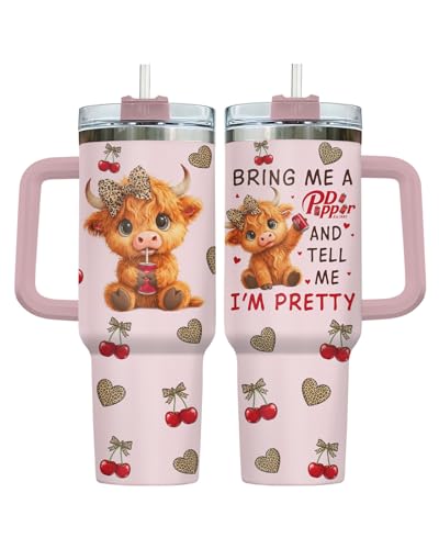 34HD Highland Cow Funny Soda 40 oz Tumbler with Handle, Cow Lover Gift