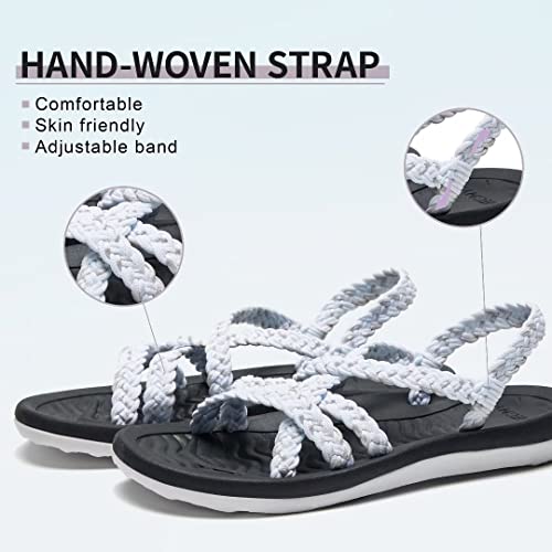 Megnya Women's Athletic Non Slip Sport Sandals, Lightweigh Braided Backstrap Slide Sandals With Arch Support, Comfortable Walking Sandals For Outdoor Activieies White Size 8 #TOP3