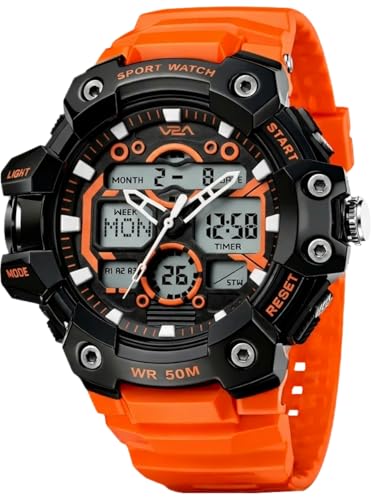 Image of V2A Stryke 53mm Analog Digital Sports Watch for Men | 3 Alarms & Countdown Timer | Layered Multi-Display Dial | Stopwatch, Dual Time, Day-Date | TPU Strap | 50M Water Resistant | Gift for Men