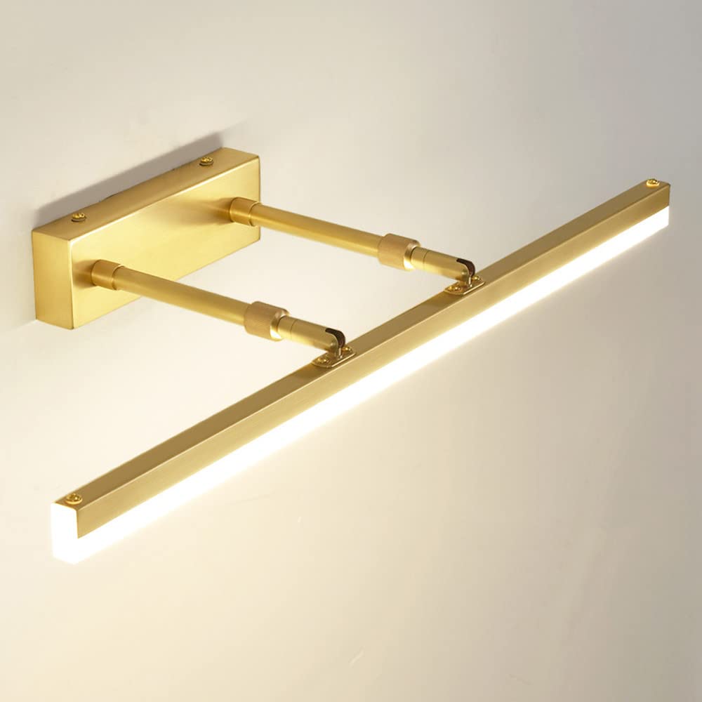 HPTHLY Led Brass Mirror Front Lamp Linear Bathroom Light Fixture, Copper Bar Over Mirror Lighting Fitting, Adjustable Vanity Wall Sconce Mirror Lamps For Bat(43Cm)