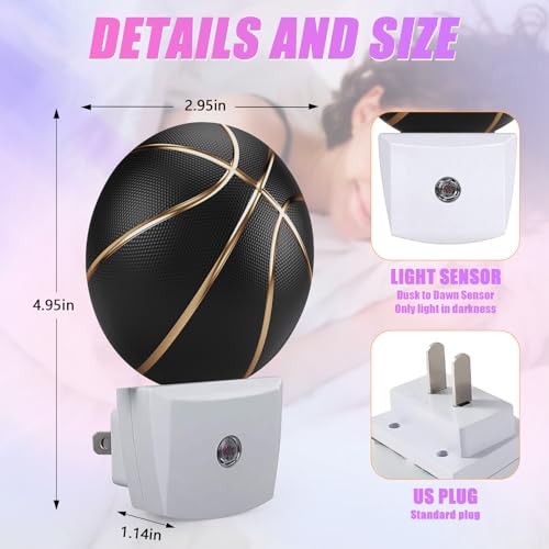 Image of Basketball Night Light Sport Ball Night Lights LED Lamp Round Plug into Wall Nightlight with Dusk to Dawn Sensor Home Hallway Stairway Kitchen Decor