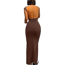 AYWA Womens Sexy Backless Maxi Dress Casual Bodycon Boat Neck Short Sleeve Party Club Long Dresses