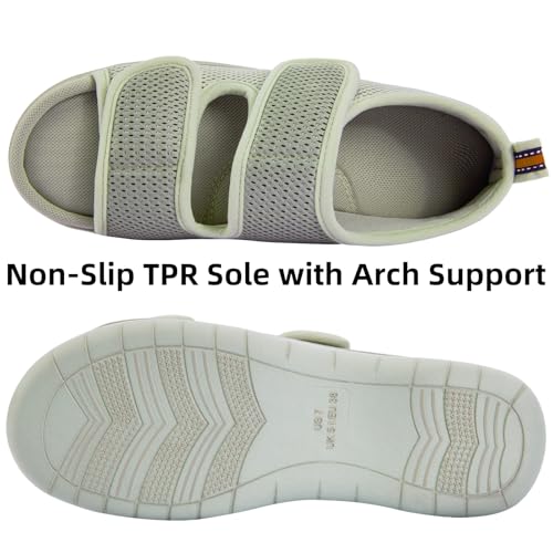 Image of Women's Slippers with Arch Support, Adjustable Open Toe Shoes for Diabetic | 5-Layer Construction, 60D Memory Foam, Machine Washable, Anti-Slip Outsole