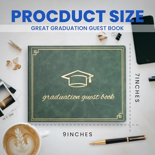 Image of Graduation Guest Book 2026 - Memory Scrapbook for College Gifts Graduation, Guest Book for Graduation Party Sign-In with Custom Message 120 Pages, 7x9 Inch Elegant Graduation Yearbook (Green)