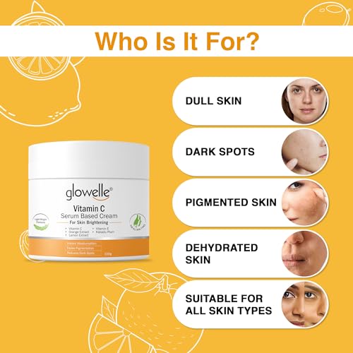 Image of Glowelle Vitamin C Serum-Based Cream for Skin Brightening | Fades Pigmentation, Dark Spots & Reduces Dullness | For Women & Men | 100g
