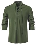 LUYANA Leinenhemd Herren Langarm Freizeithemd Ghillie Kilt Shirt Armeegrün M