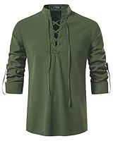 LUYANA Leinenhemd Herren Langarm Freizeithemd Ghillie Kilt Shirt Armeegrün XL