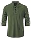 LUYANA Leinenhemd Herren Langarm Freizeithemd Ghillie Kilt Shirt Armeegrün L