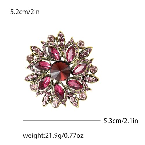 Image of Rhinestone Flower Brooch for Women Vintage Crystal Flower Brooch Pin Elegant Clothing Hat Bag Accessories Christmas Birthday Party Wedding Costume Jewelry