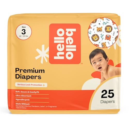 Image of Hello Bello Diapers, Size 3 (14-24 lbs) Wild Cats, 25 Count of Premium Disposable Baby Diapers, Hypoallergenic with Soft, Cloth-Like Feel
