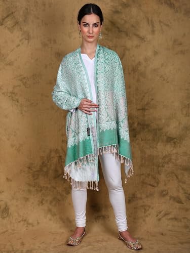 Women's Reversible Jamawar Stole with Woven Paisley Flowers Design Weave Shawl Scarf for Girls3
