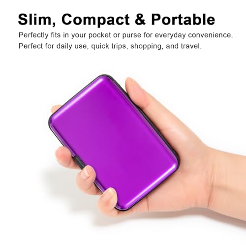 Image of Credit Card Holder Small RFID Blocking Wallet Business Metal Slim Mini Aluminum Hard Case for Women Men, Vibrant Purple, small, Minimalist, Compact, American