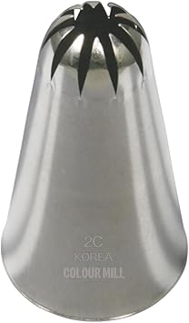 Colour Mill Stainless Steel Piping Tip 2C, Medium 10-Petal Drop Flower with Top Opening 14.5mm