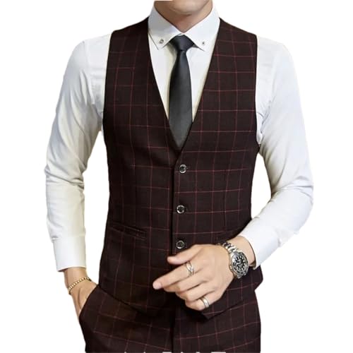 Men’S Casual Business Plaid Vest Single Breasted Slim Fit Sleeveless Waist Jacket For Groom Wedding Dress Party