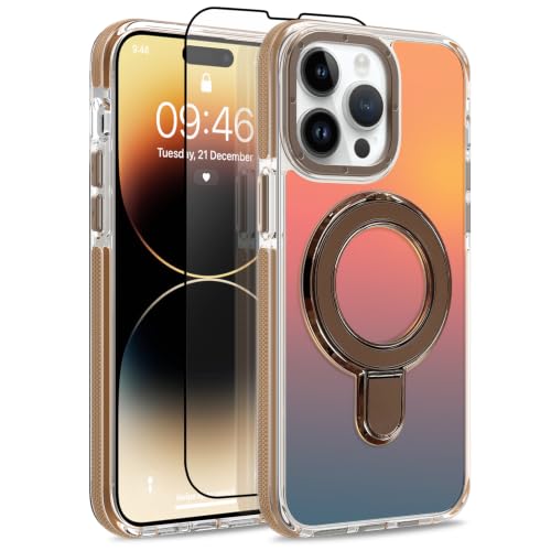 Image of Magnetic for iPhone 14 Pro Case with Stand [Compatible with Magsafe] [Cute Fashion Fluorescent Design] [1 Screen Protector] Slim Translucent Matte Case for iPhone 14 Pro 6.1 inch 2022, Desert
