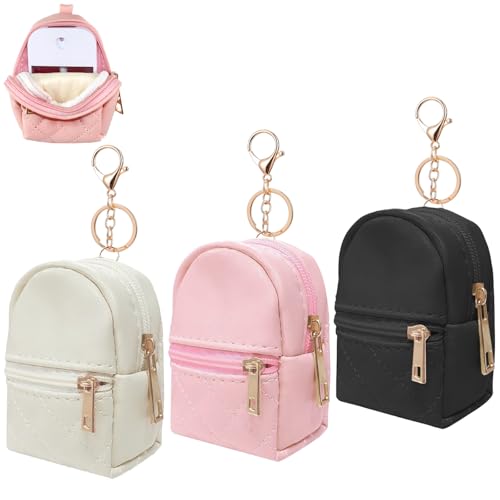 3 Pack Hand Sanitizer Spray Case for 1FL OZ/30ml, Mini Backpack Keychain, Portable Makeup Lipstick Bag, Travel Data Cable Organizer Purse, PU Zippered Pouch (Style A)