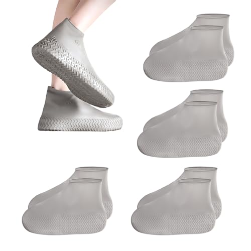 Rieoany Cubre Zapatos Impermeables, 4 Pares Cubrezapatos Reutilizables Antideslizantes, Patucos Desechables y Cubre Zapatos Impermeable para Lluvia y Uso Diario