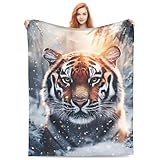 3D Tiger Throw Blanket Soft Cozy Warm Fuzzy Plush Fleece Blankets for Home Decor Couch Sofa Bed Living Room,Tiger in The Sunset Flannel Blanket Gifts for Men Women Kids Girls 60'X50'