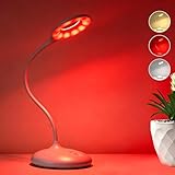 Rechargeable Desk Lamp, 3 Color Modes with Red Light Therapy & Eye Protection Orange Light, Stepless Dimming Touch Control, No Blue Light, Portable Cordless Reading Lamp for Bedroom Office Students