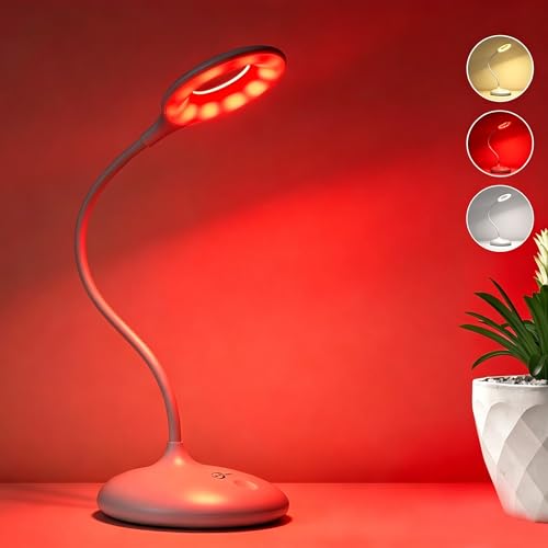 Rechargeable Desk Lamp 670nm Red Light Therapy & Eye Protection Orange Light 3 Color Modes Stepless Dimming Touch Control No Blue Light Portable Cordless Reading Lamp for Bedroom Office Students