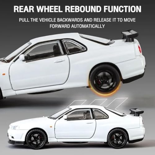 Image of 1:32 Nissan GTR Skyline R34 Diecast Car Models Toys Metal Alloy Openable Door and Sound & Light, Pull Back Toys Gifts for Boys Best Gift Car [Color As Per Stock]