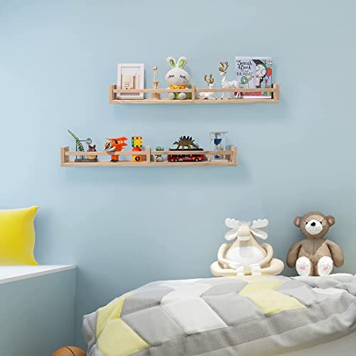 Austin Yan Bookshelves Wall Mounted, 32Inch Wood Floating, Bookshelf For Kids, Hanging Shelf For Baby Nursery Room Decor Set Of 2 Pine, Wooded #TOP1