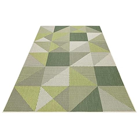 Outdoor rug, kitchen rug, weatherproof balcony rug, hallway, awning carpet, short pile, flat weave, UV and weather resistant, robust and easy to clean (80 x 300 cm, green) Cover