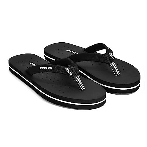 Image of Doctor Walk Orthopaedic Flip Flops, Black, Cushioned Footbed with Anti-Slip Sole Slipper for Women's