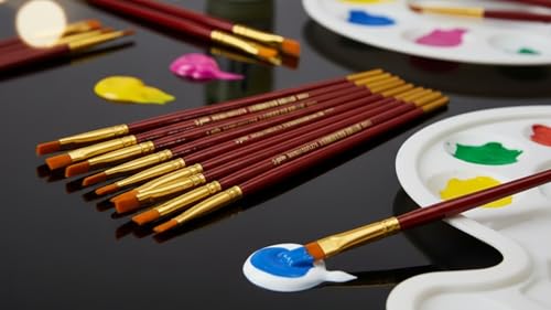 Image of polo Synthetic Hair Flat Brushes 3 | Pack of 10 | Premium Fine Edge Paintbrush Set for Acrylic, Wate