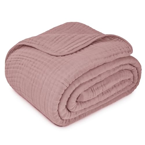 Image of Comfy Cubs Muslin Blanket for Adults Queen 90 inch x 90 inch - 6 Layer Soft, Breathable & Lightweight Muslin Adult Blanket - Machine Washable & Designed in The US Bedding for All Seasons - Mauve